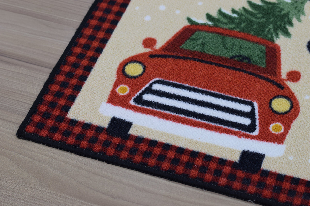 Merry Christmas Red Truck Floor Mat – 70 x 40 cm | Christmas Tree Holiday Door Mat