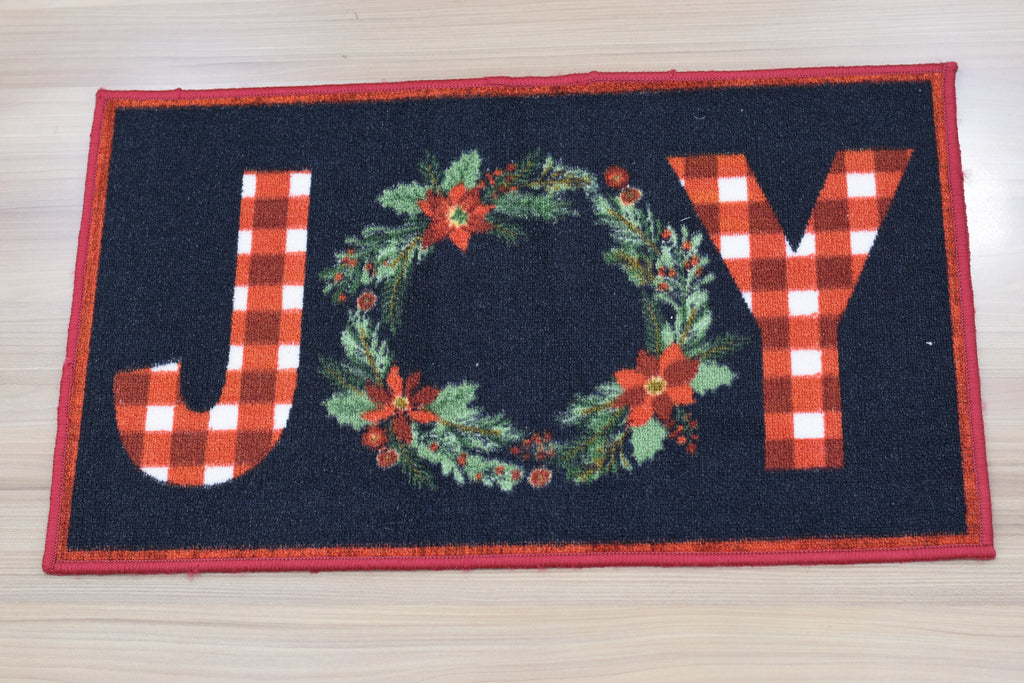 Merry Christmas Joy Floor Mat with Wreath – 70 x 40 cm | Festive Holiday Home Décor Mat