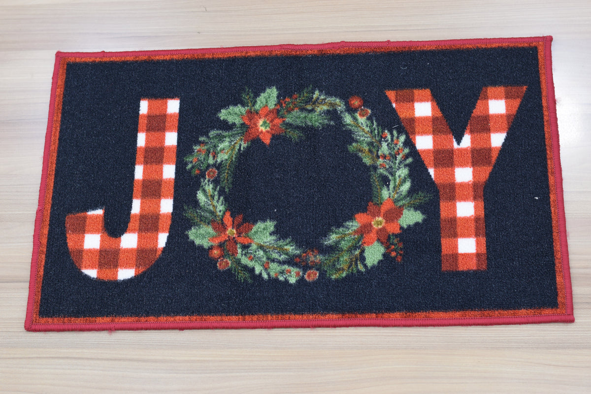 Merry Christmas Joy Floor Mat with Wreath – 70 x 40 cm | Festive Holiday Home Décor Mat