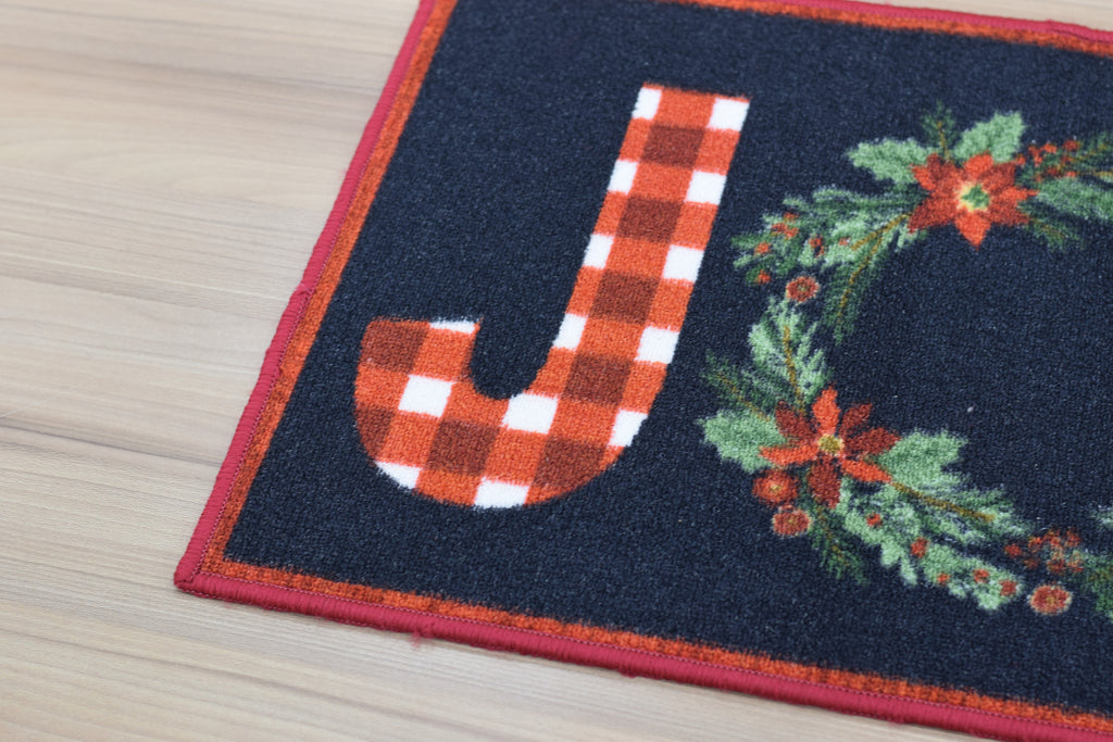 Merry Christmas Joy Floor Mat with Wreath – 70 x 40 cm | Festive Holiday Home Décor Mat