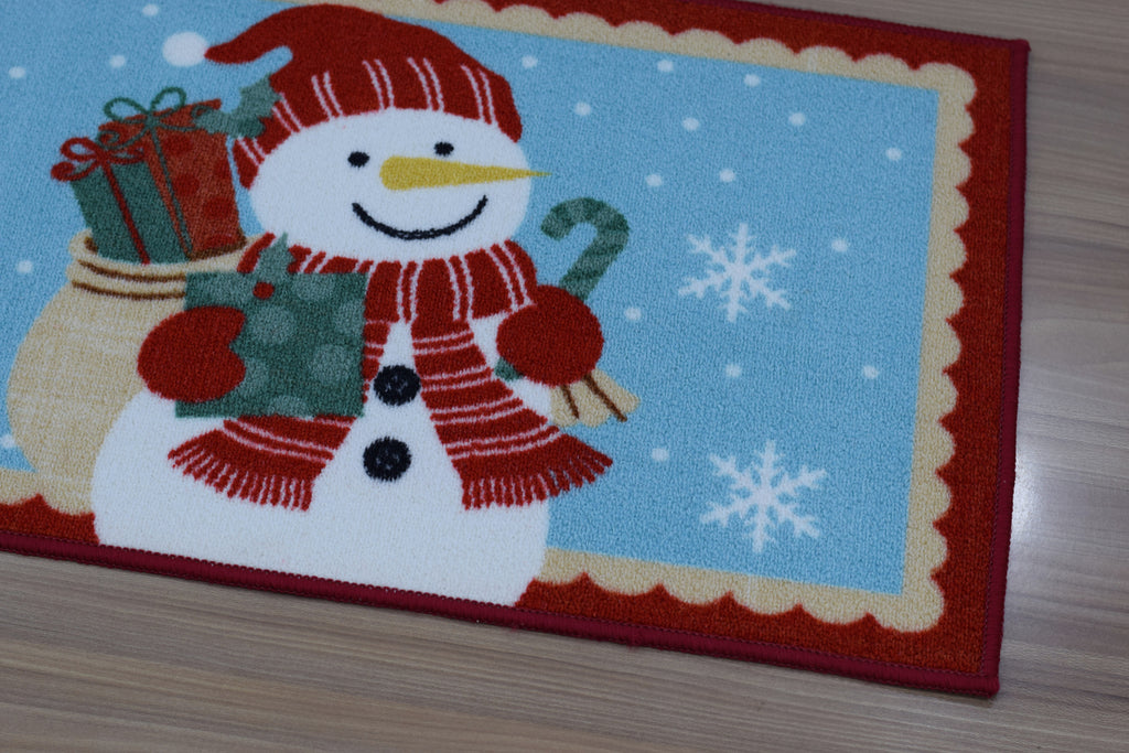 Christmas Snowman Floor Mat with Gifts – 70 x 40 cm | Festive Winter Holiday Door Mat