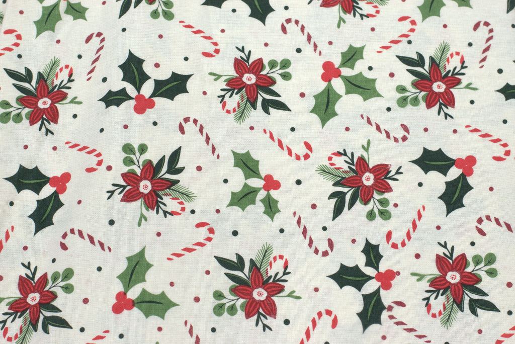 Christmas Printed Running Fabric – 60 Inch Wide Poinsettia & Holly Design Home Décor Material