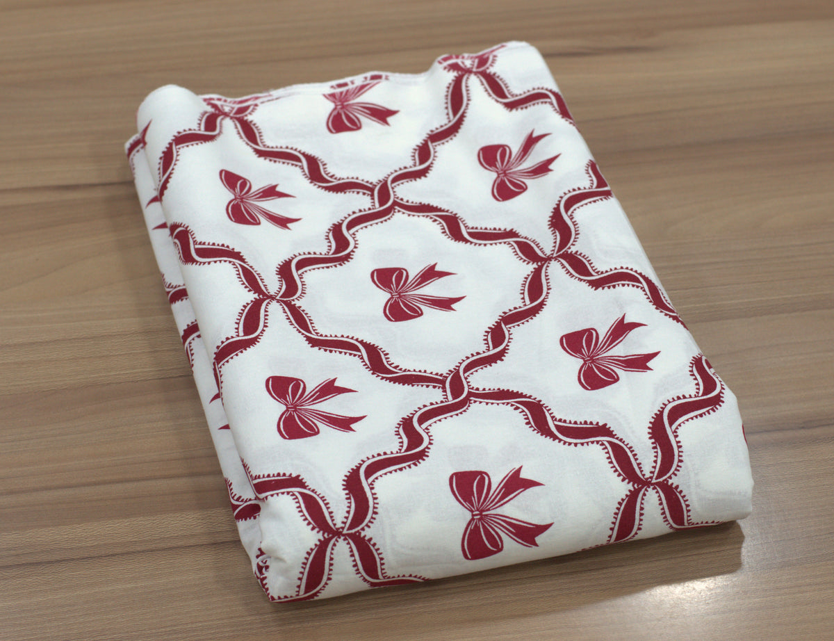 Festive Bow Printed Running Fabric – 60 Inch Wide Table Cloth, Table Runner & Cushion Cover Material