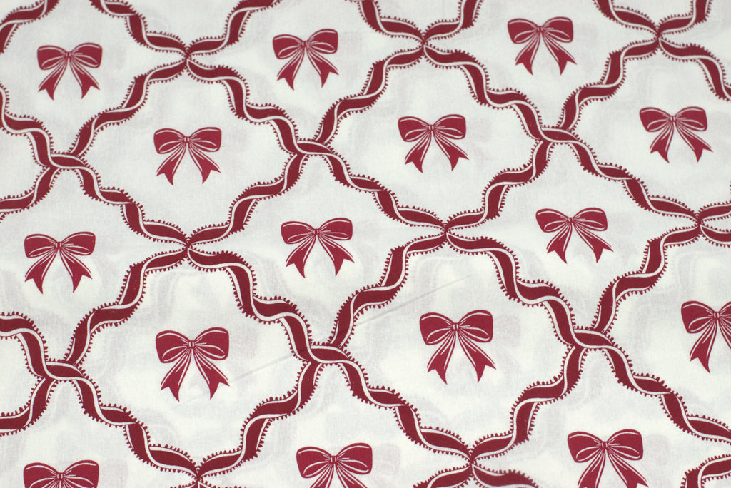 Festive Bow Printed Running Fabric – 60 Inch Wide Table Cloth, Table Runner & Cushion Cover Material