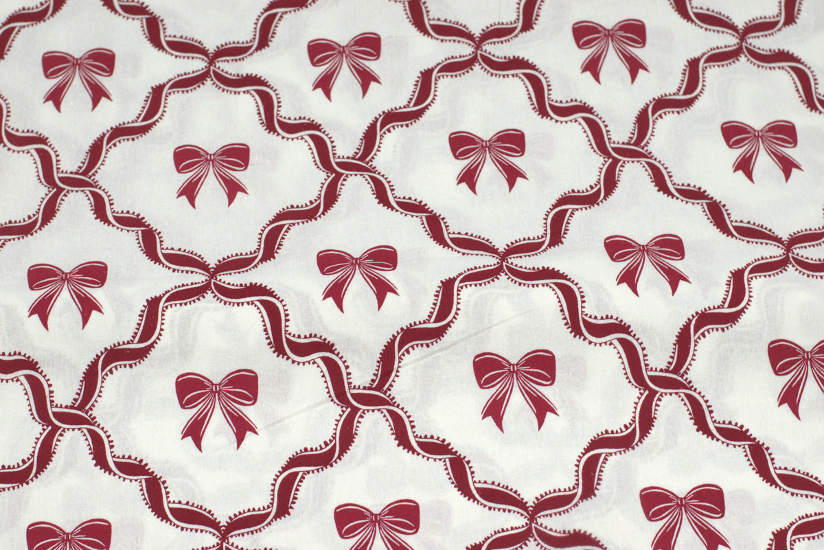 Festive Bow Printed Running Fabric – 60 Inch Wide Table Cloth, Table Runner & Cushion Cover Material