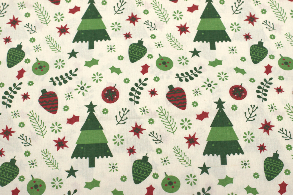 Christmas Printed Running Fabric – 60 Inch Wide Christmas Tree & Ornament Design for Table Décor