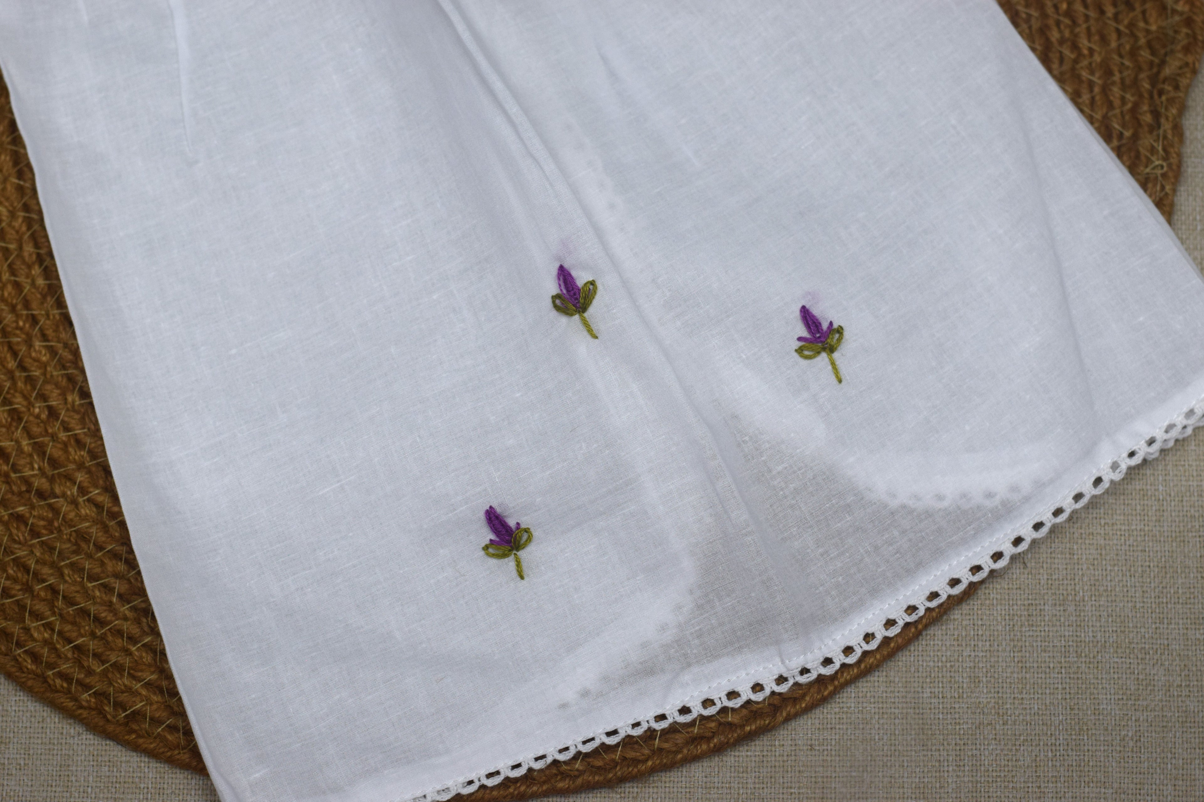 Traditional Kerala Kettuduppu (3 Color Set) – White Cotton Wrap with Floral Embroidery