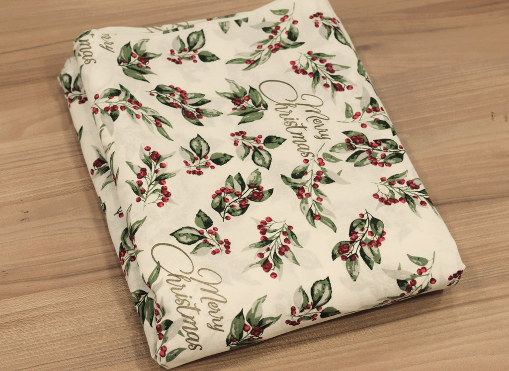 Christmas Holly Berry Printed Fabric Running Material – 60 Inch Wide | Table Cloth, Table Runner & Cushion Cover Fabric