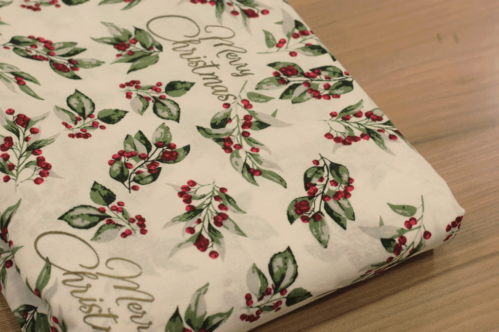Christmas Holly Berry Printed Fabric Running Material – 60 Inch Wide | Table Cloth, Table Runner & Cushion Cover Fabric
