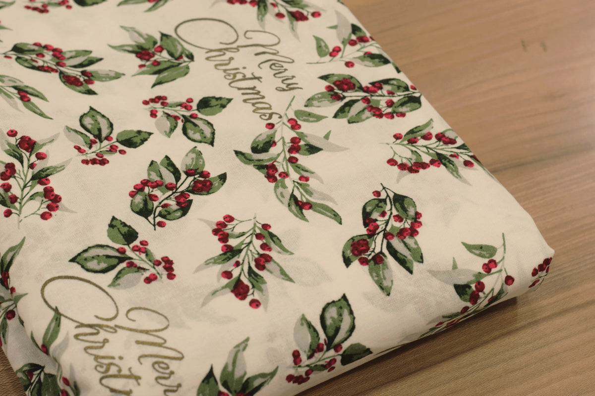 Christmas Holly Berry Printed Fabric Running Material – 60 Inch Wide | Table Cloth, Table Runner & Cushion Cover Fabric