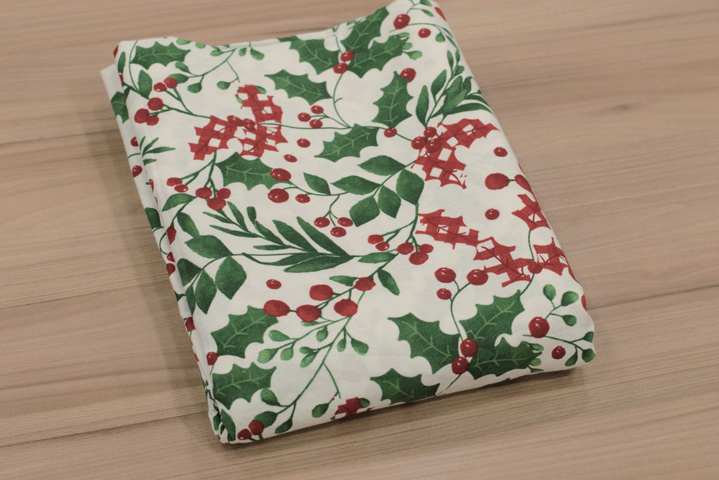 Christmas Holly & Berry Printed Fabric Running Material – 60 Inch Wide | Table Cloth, Table Runner & Cushion Cover Fabric