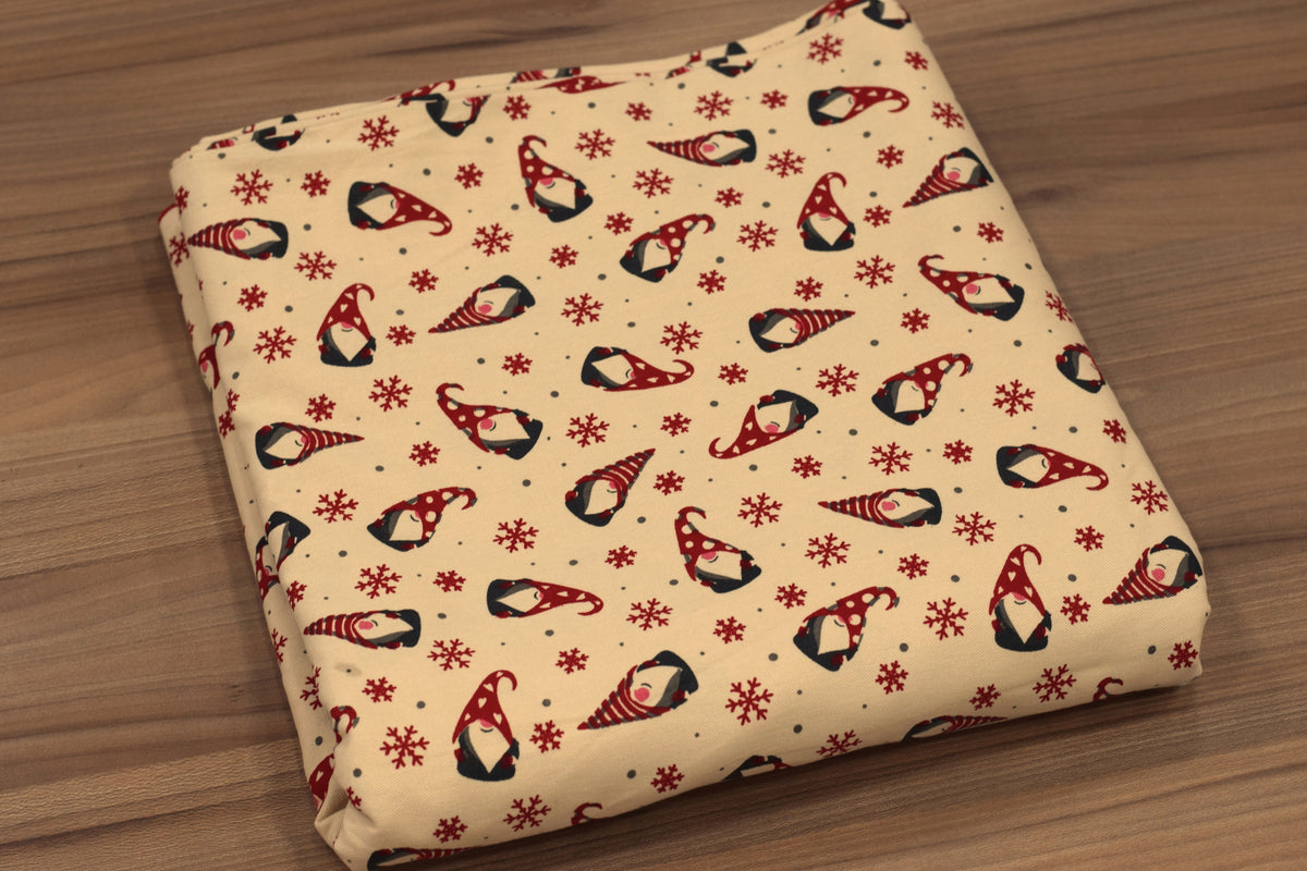 Christmas Gnome & Snowflake Printed Fabric Running Material – 60 Inch Wide | Table Cloth, Table Runner &Cushion Cover Fabric