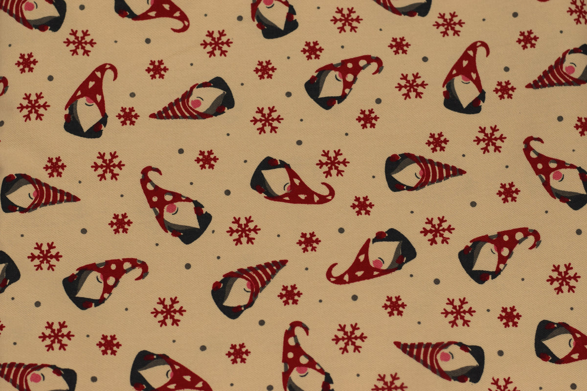 Christmas Gnome & Snowflake Printed Fabric Running Material – 60 Inch Wide | Table Cloth, Table Runner &Cushion Cover Fabric