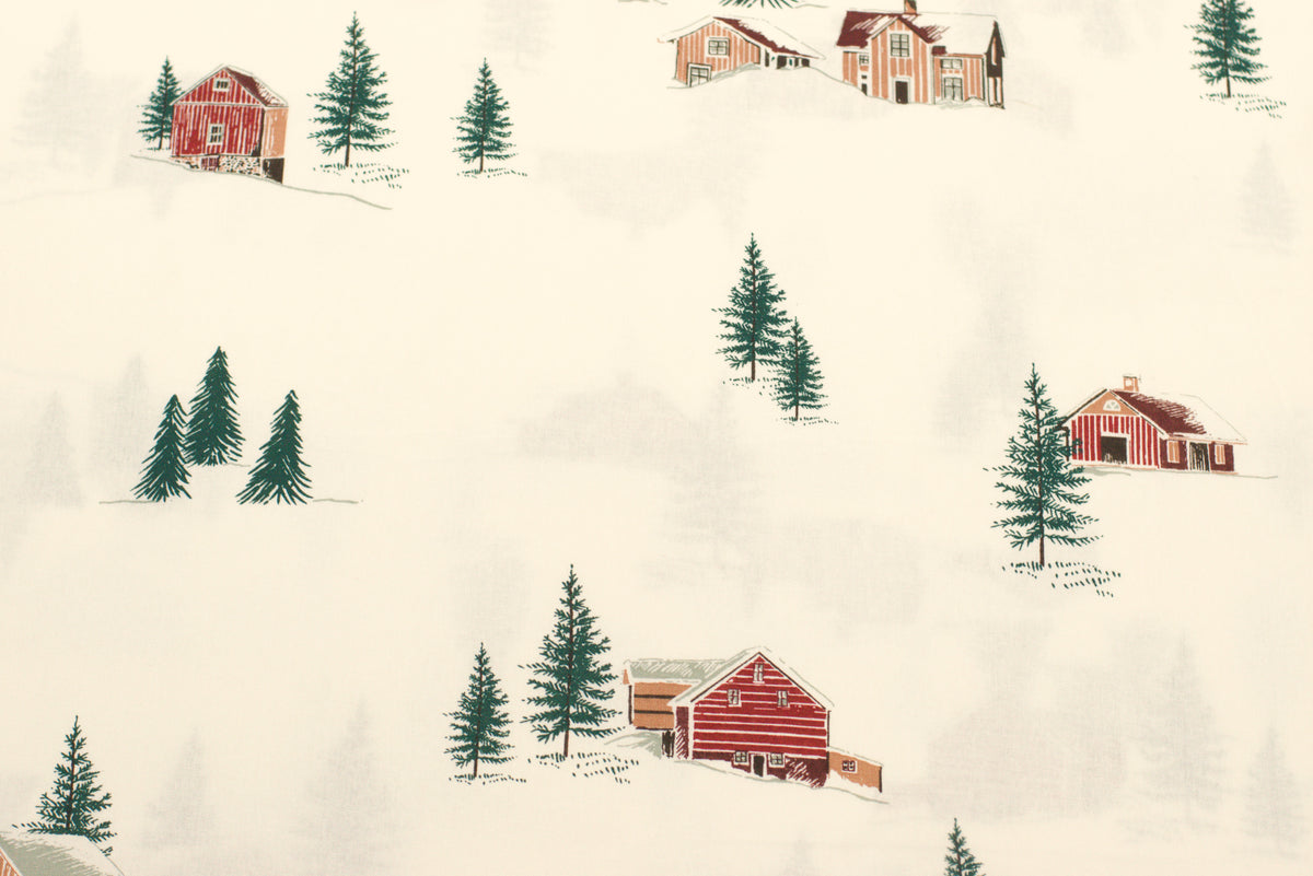 Christmas Pine Tree & Cabin Printed Fabric Running Material – 60 Inch Wide | Table Cloth, Table Runner & Cushion Cover Fabric