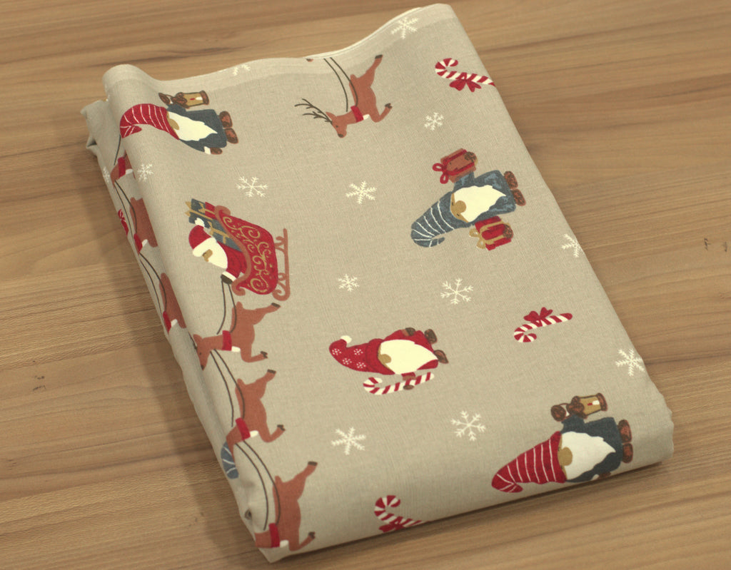 Christmas Santa & Reindeer Printed Fabric Running Material – 60 Inch Wide | Table Cloth, Table Runner & Cushion Cover Fabric