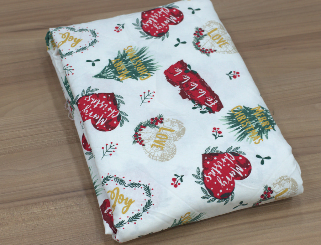 Christmas Joy & Merry Christmas Printed Fabric Running Material – 60 Inch Wide | Table Cloth, Table Runner &Cushion Cover Fabric