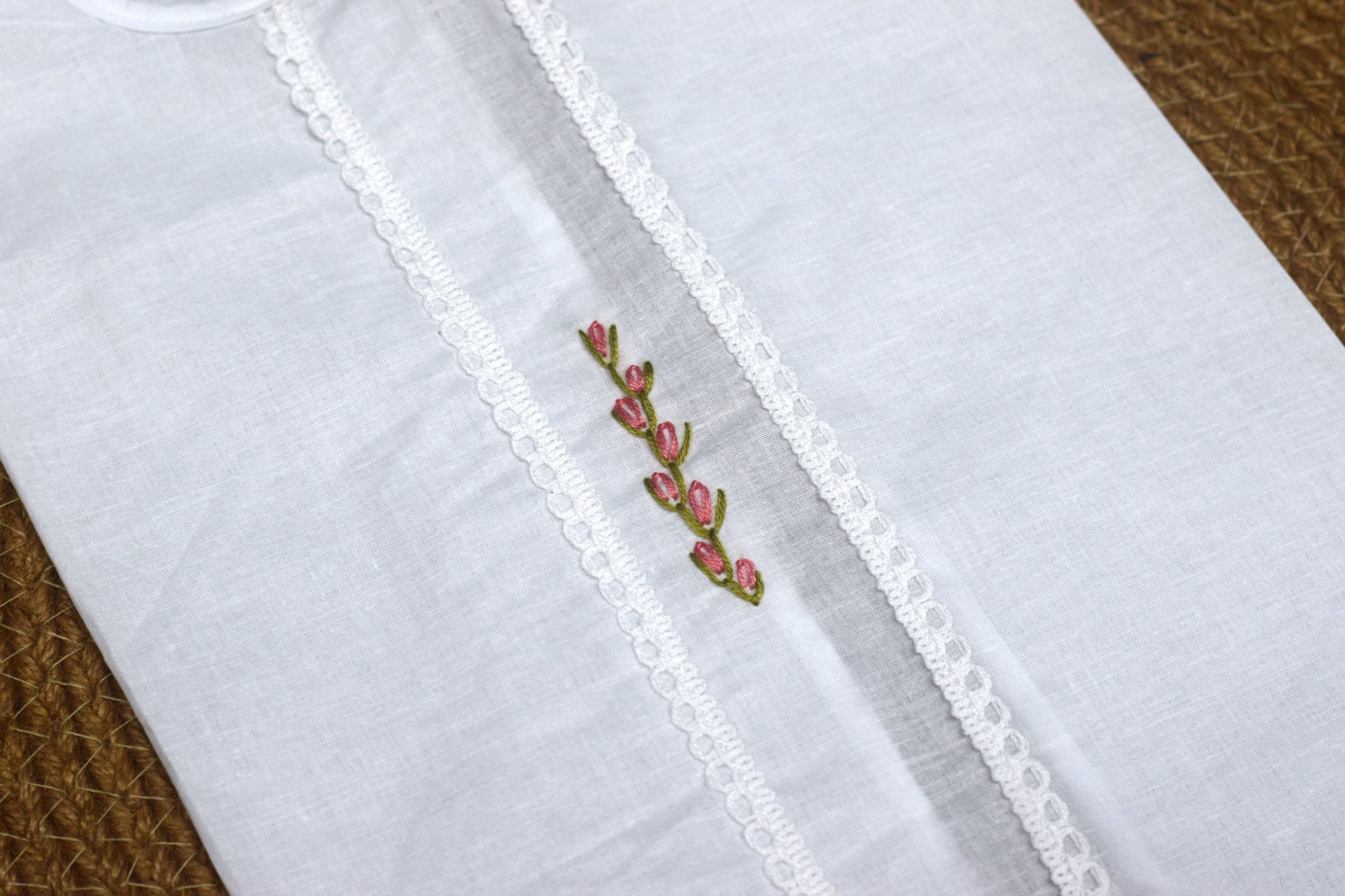 Kids Kerala Kettuduppu Blouse – White Cotton with Three Color Embroidery | Traditional Ethnic Wear