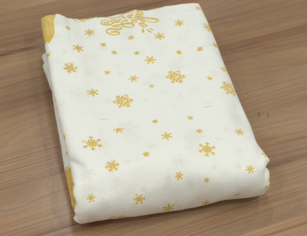 Golden Snowflake Christmas Printed Fabric Running Material – 60 Inch Wide | Table Cloth, Table Runner & Cushion Cover Fabric