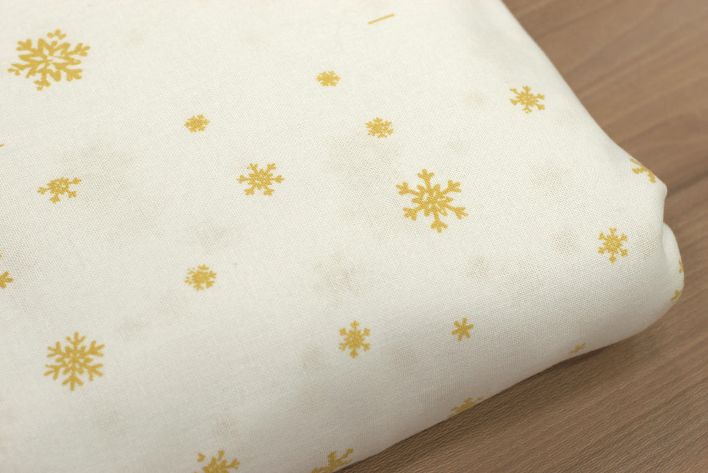 Golden Snowflake Christmas Printed Fabric Running Material – 60 Inch Wide | Table Cloth, Table Runner & Cushion Cover Fabric