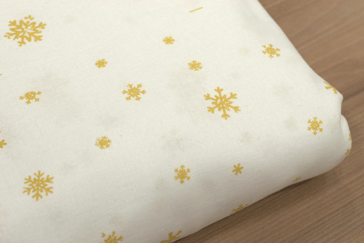 Golden Snowflake Christmas Printed Fabric Running Material – 60 Inch Wide | Table Cloth, Table Runner & Cushion Cover Fabric