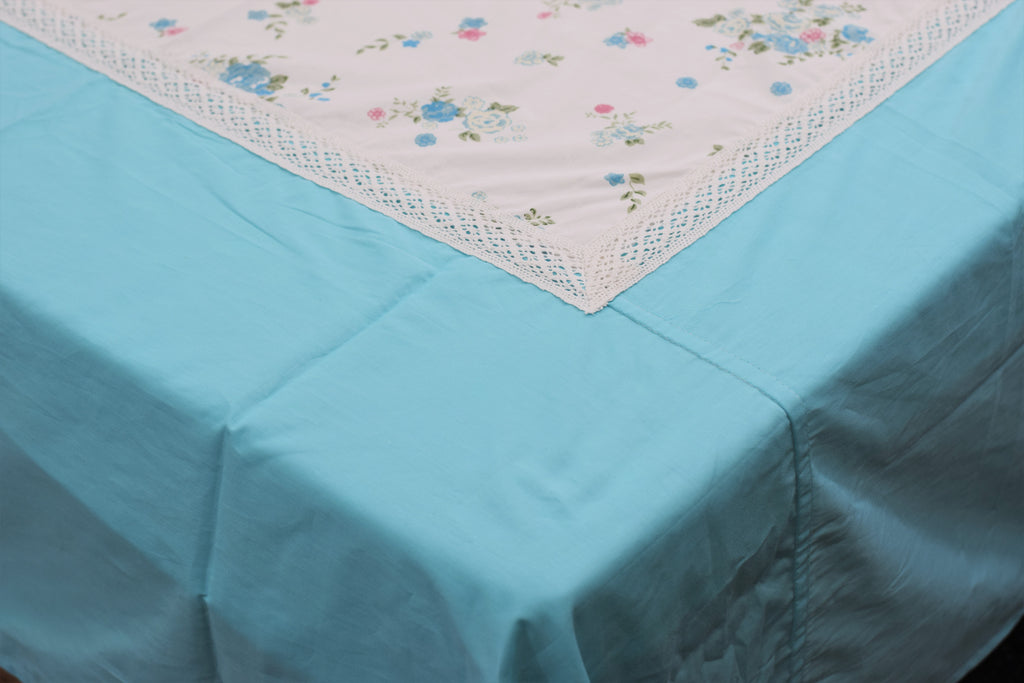 King Size Floral Bedspread Set with Sky Blue Accents and Matching – Nushio by Pulpel