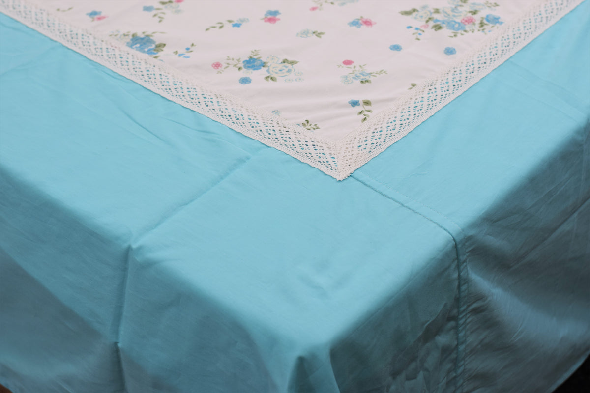 King Size Floral Bedspread Set with Sky Blue Accents and Matching – Nushio by Pulpel
