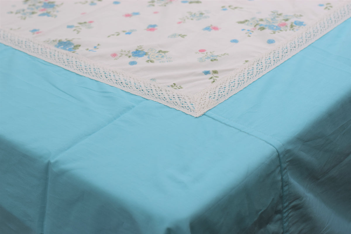 King Size Floral Bedspread Set with Sky Blue Accents and Matching – Nushio by Pulpel