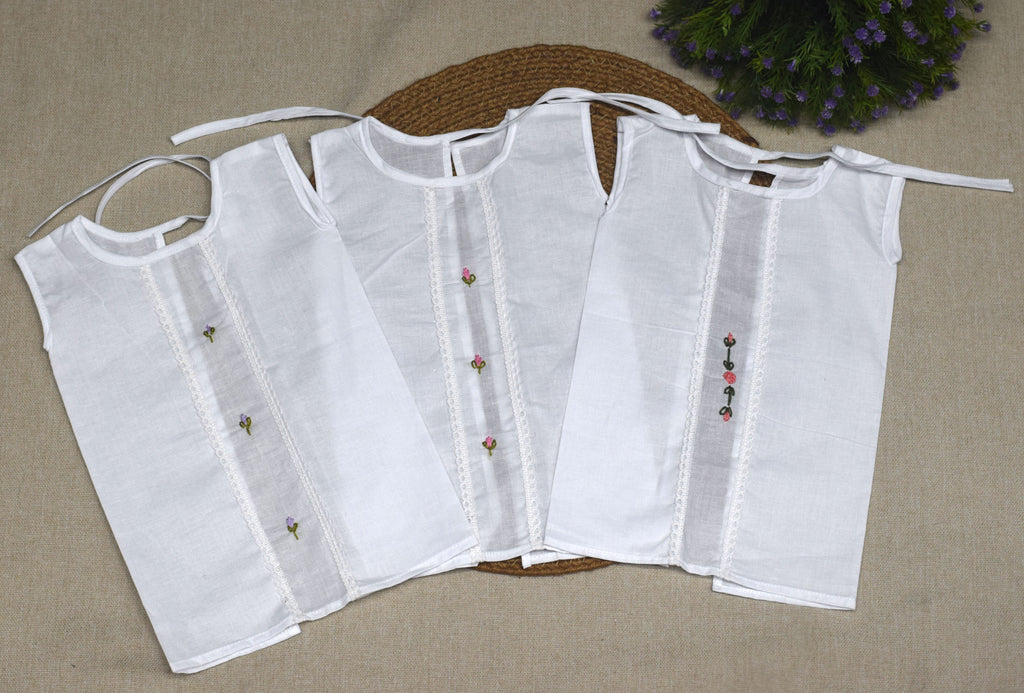 Kids Kerala Kettuduppu Blouse – Classic White with Floral Embroidery (3 Designs)