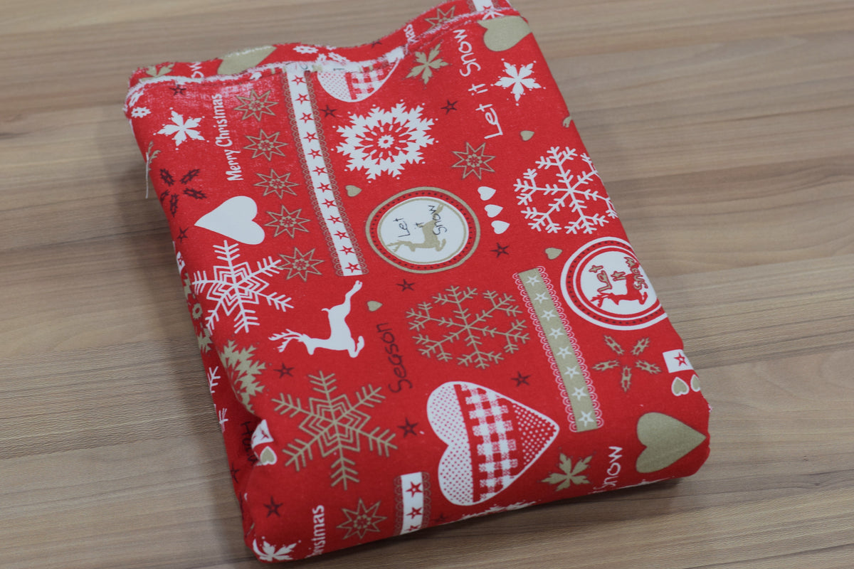 Red Christmas Printed Running Fabric – 60 Inch Wide Snowflake – Nushio by Pulpel