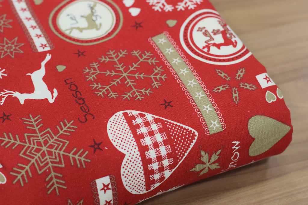 Red Christmas Printed Running Fabric – 60 Inch Wide Snowflake – Nushio by Pulpel