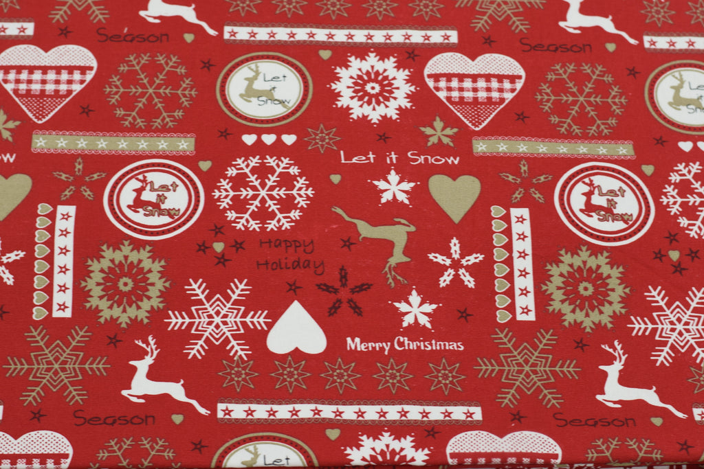 Red Christmas Printed Running Fabric – 60 Inch Wide Snowflake – Nushio by Pulpel