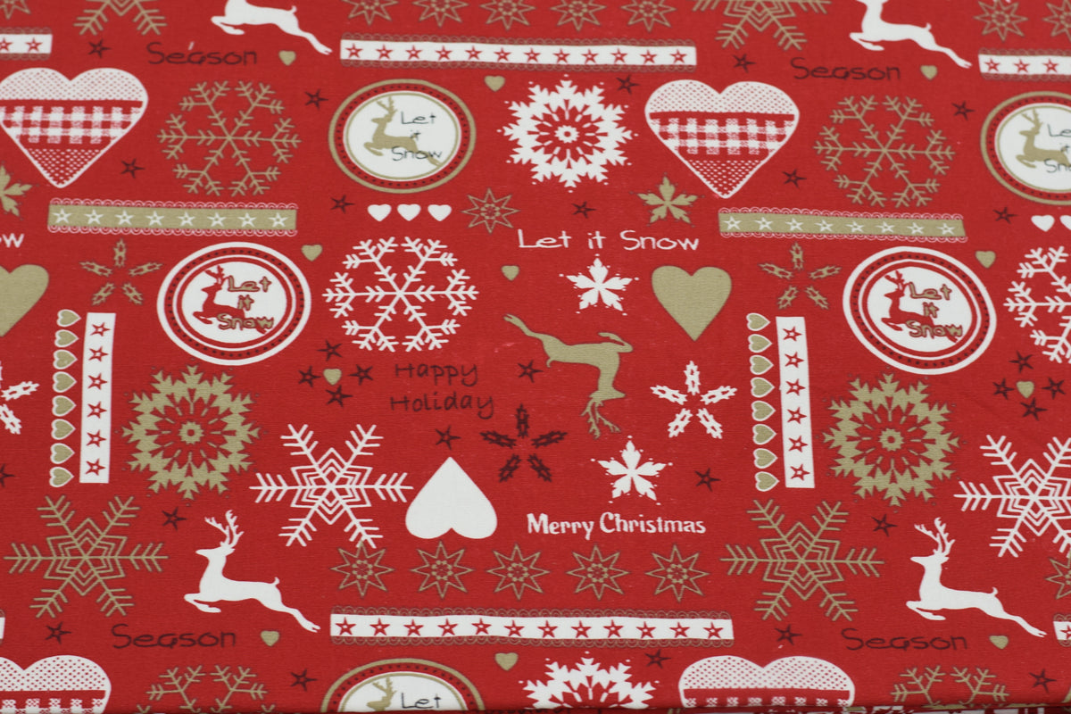 Red Christmas Printed Running Fabric – 60 Inch Wide Snowflake – Nushio by Pulpel