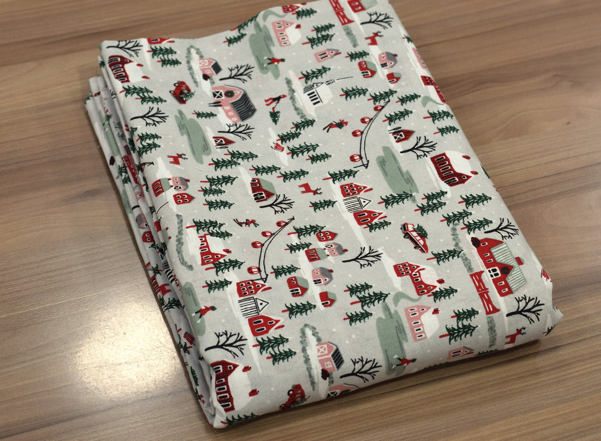 Christmas Village Printed Fabric – 60 Inch Wide Cotton Running – Nushio by Pulpel