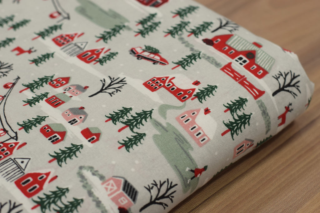 Christmas Village Printed Fabric – 60 Inch Wide Cotton Running – Nushio by Pulpel