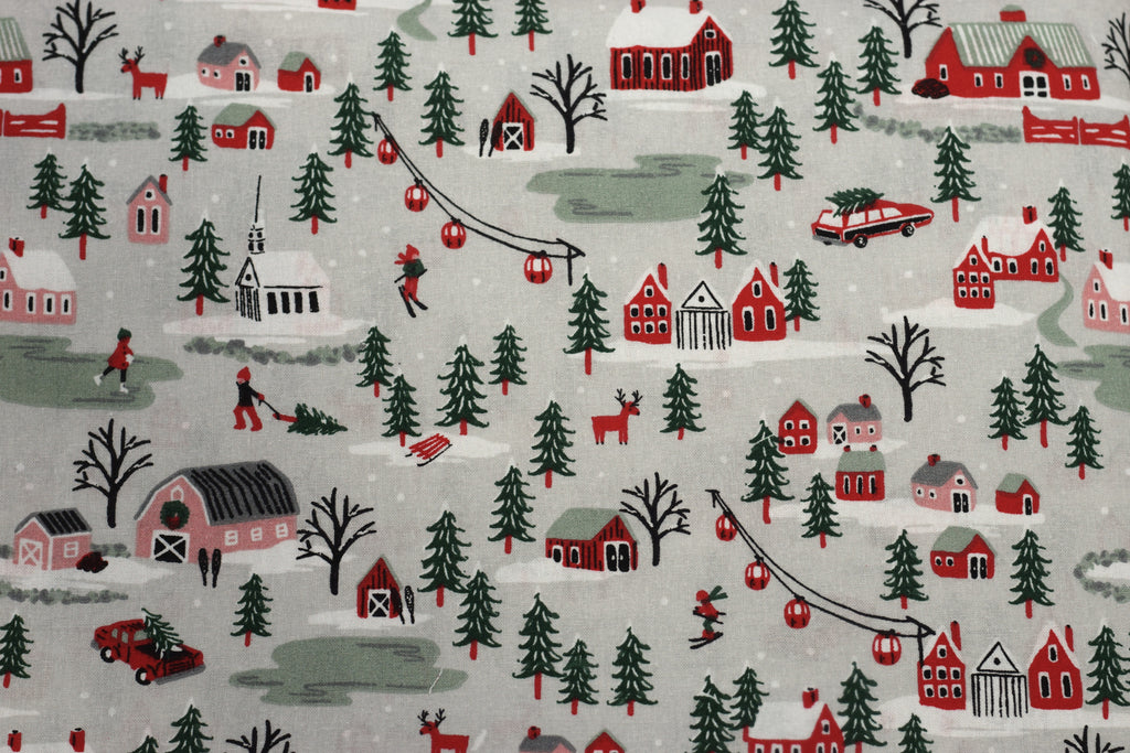 Christmas Village Printed Fabric – 60 Inch Wide Cotton Running – Nushio by Pulpel