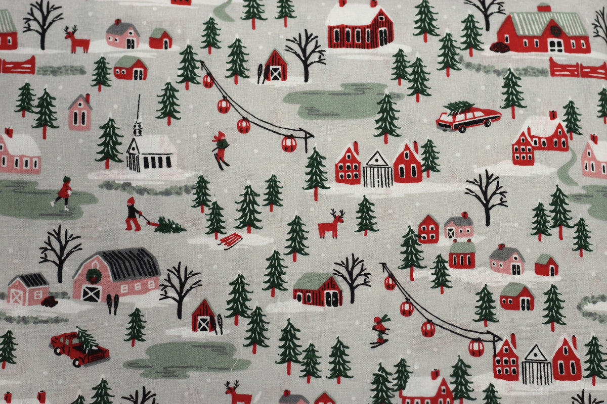 Christmas Village Printed Fabric – 60 Inch Wide Cotton Running – Nushio by Pulpel