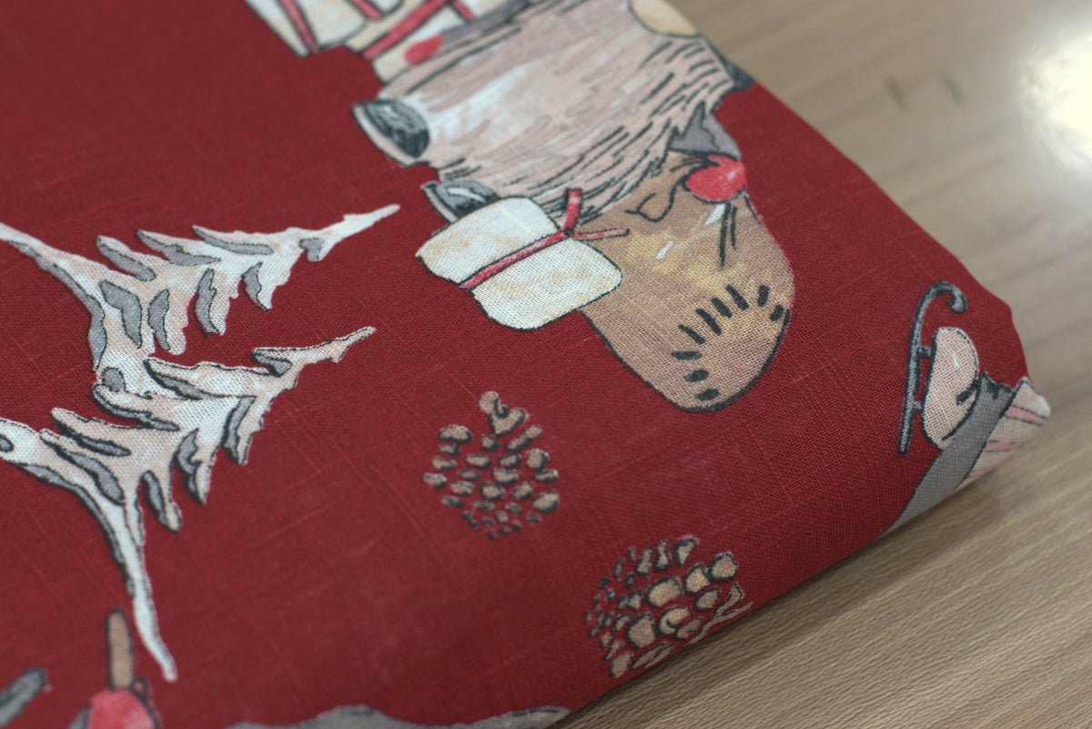 Red Printed Cotton-Look Running Fabric – 48 Inch Width for Table – Nushio by Pulpel