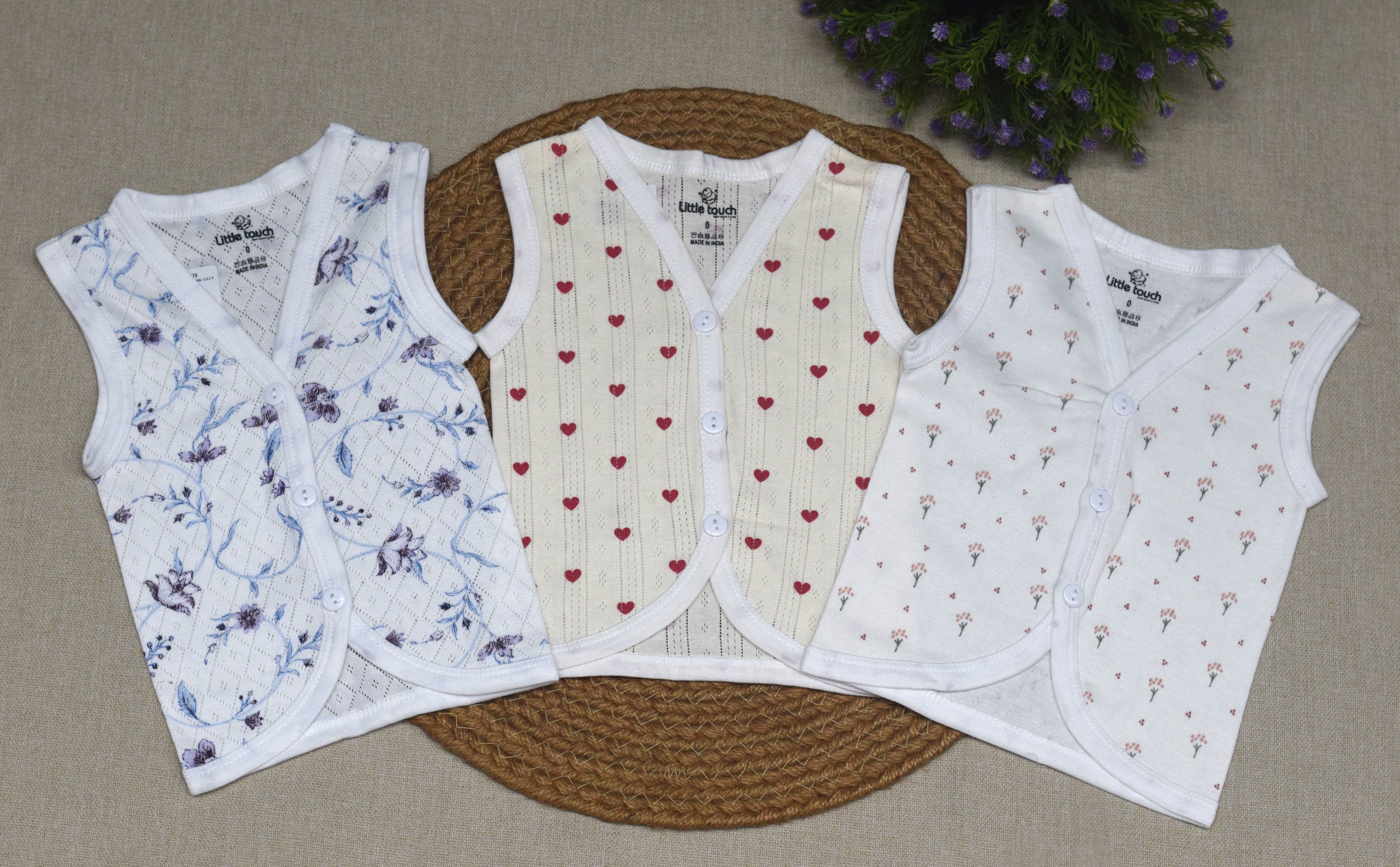 Kids Cotton Kettuduppu Set – Soft Sleeveless Baby Vest (3 Color Pack)
