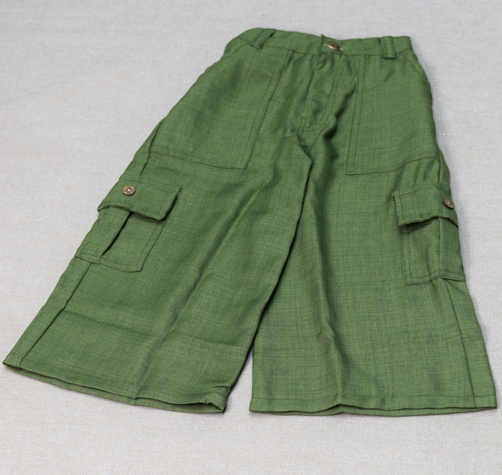 Girls Green 3-Piece Co-Ord Set with Printed Shirt & Cargo Pants