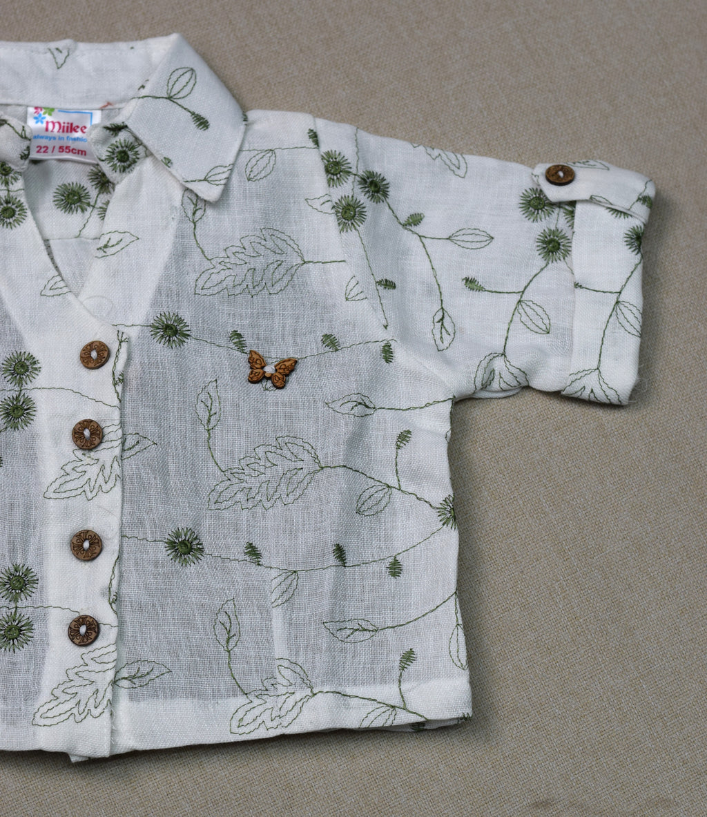 Girls Green 3-Piece Co-Ord Set with Printed Shirt & Cargo Pants