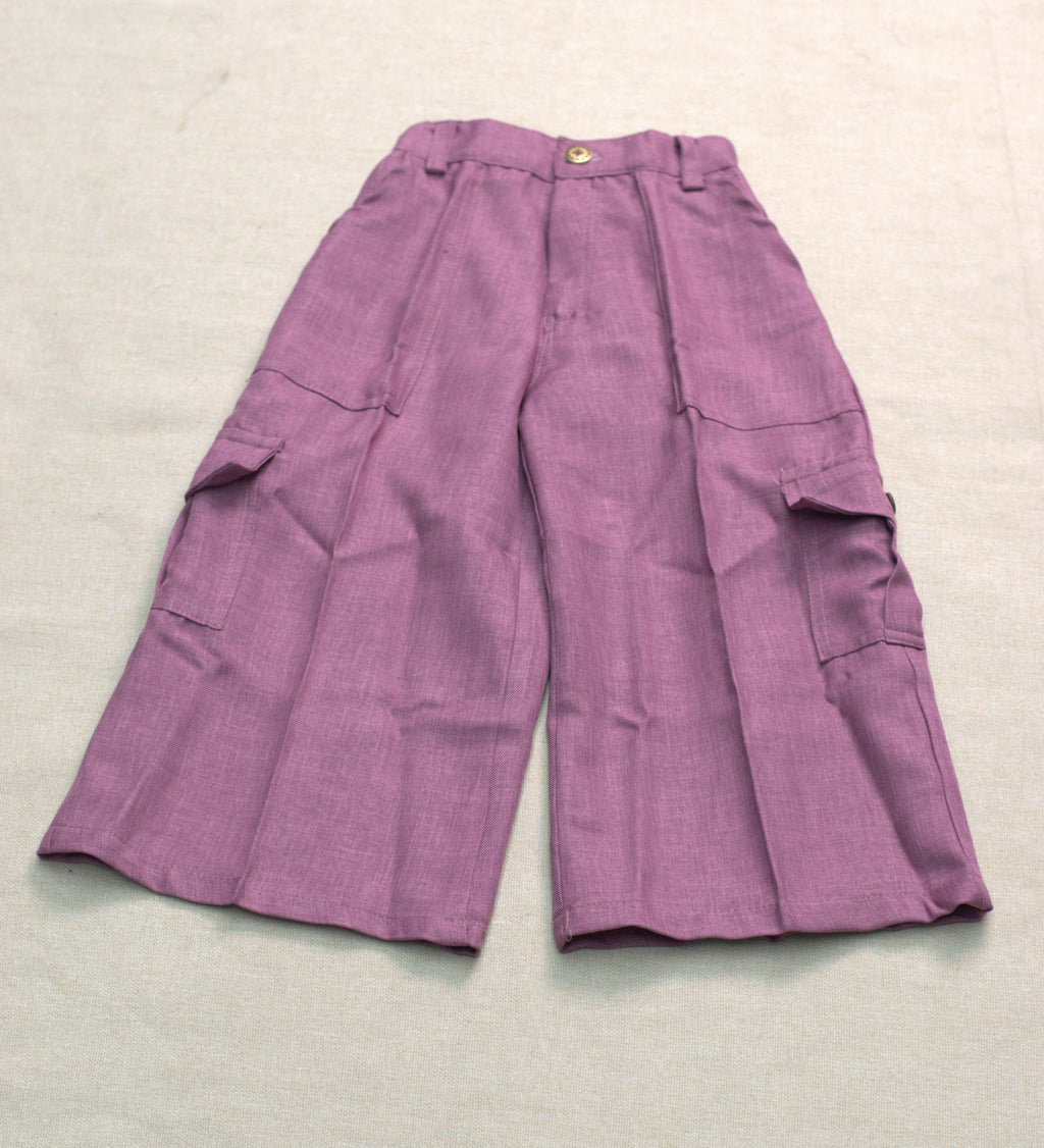 Girls 3-Piece Co-Ord Set – Floral Printed Shirt, Solid Crop Top & Wide-Leg Cargo Pants | Mauve &  White