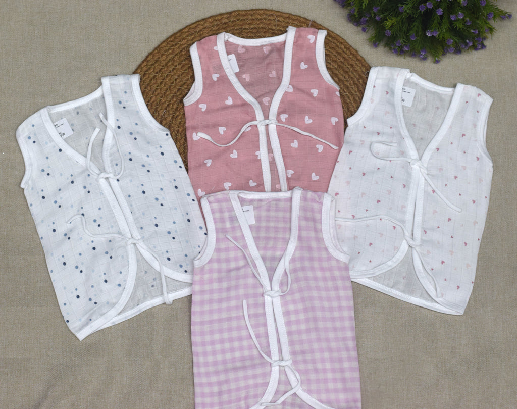 Kids Cotton Kettuduppu – Soft Tie-Up Baby Vest (Multi Colour Pack)