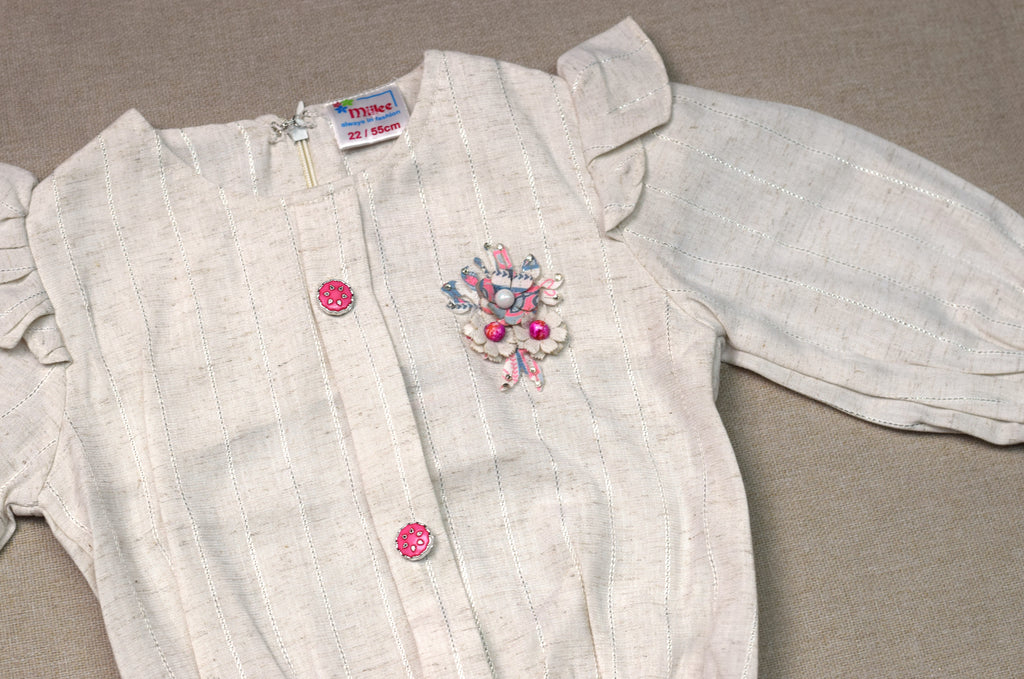 Girls Printed Co-Ord Set with Embroidered Top & Palazzo Pants – White & Pink