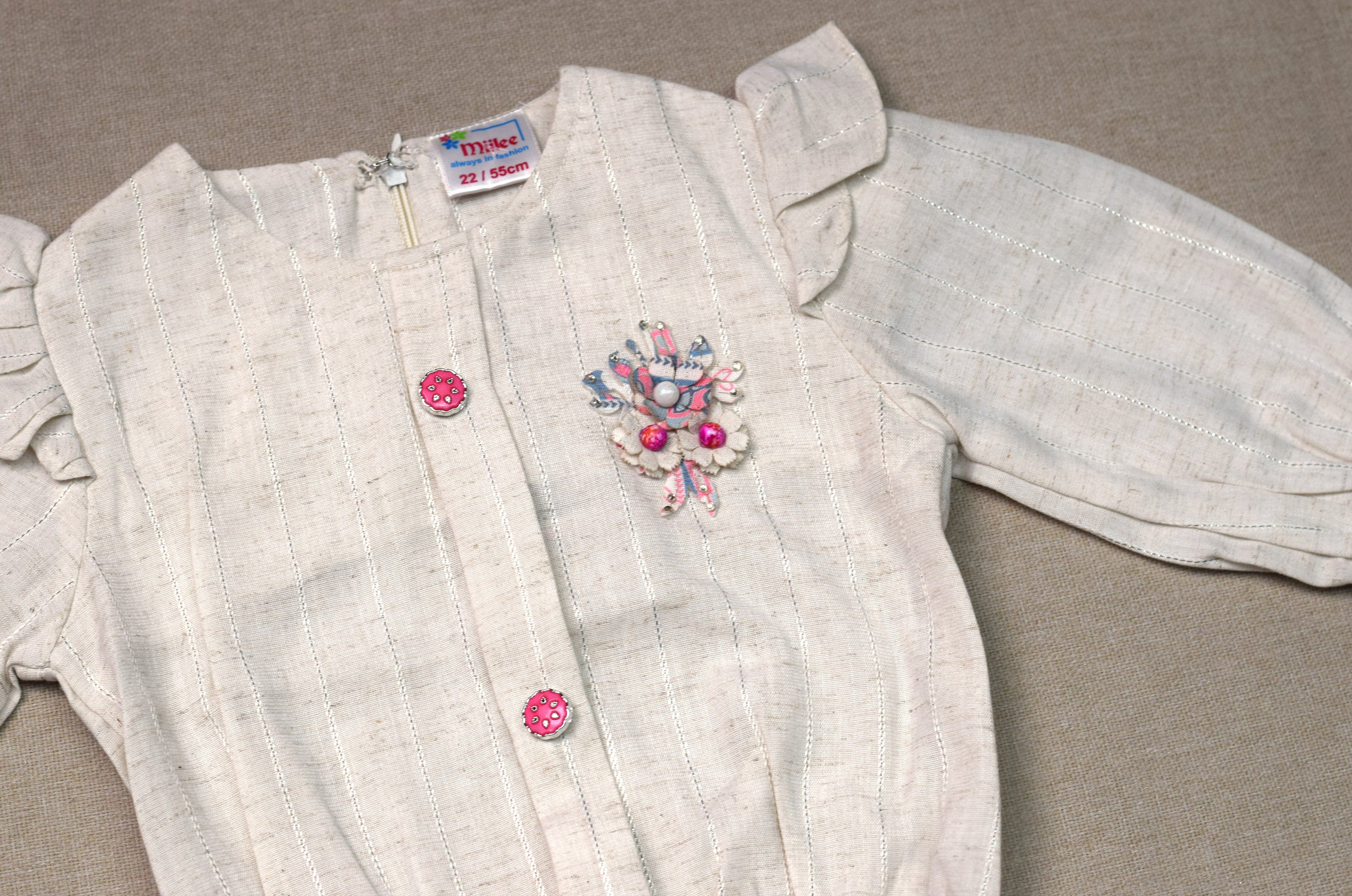 Girls Printed Co-Ord Set with Embroidered Top & Palazzo Pants – White & Pink