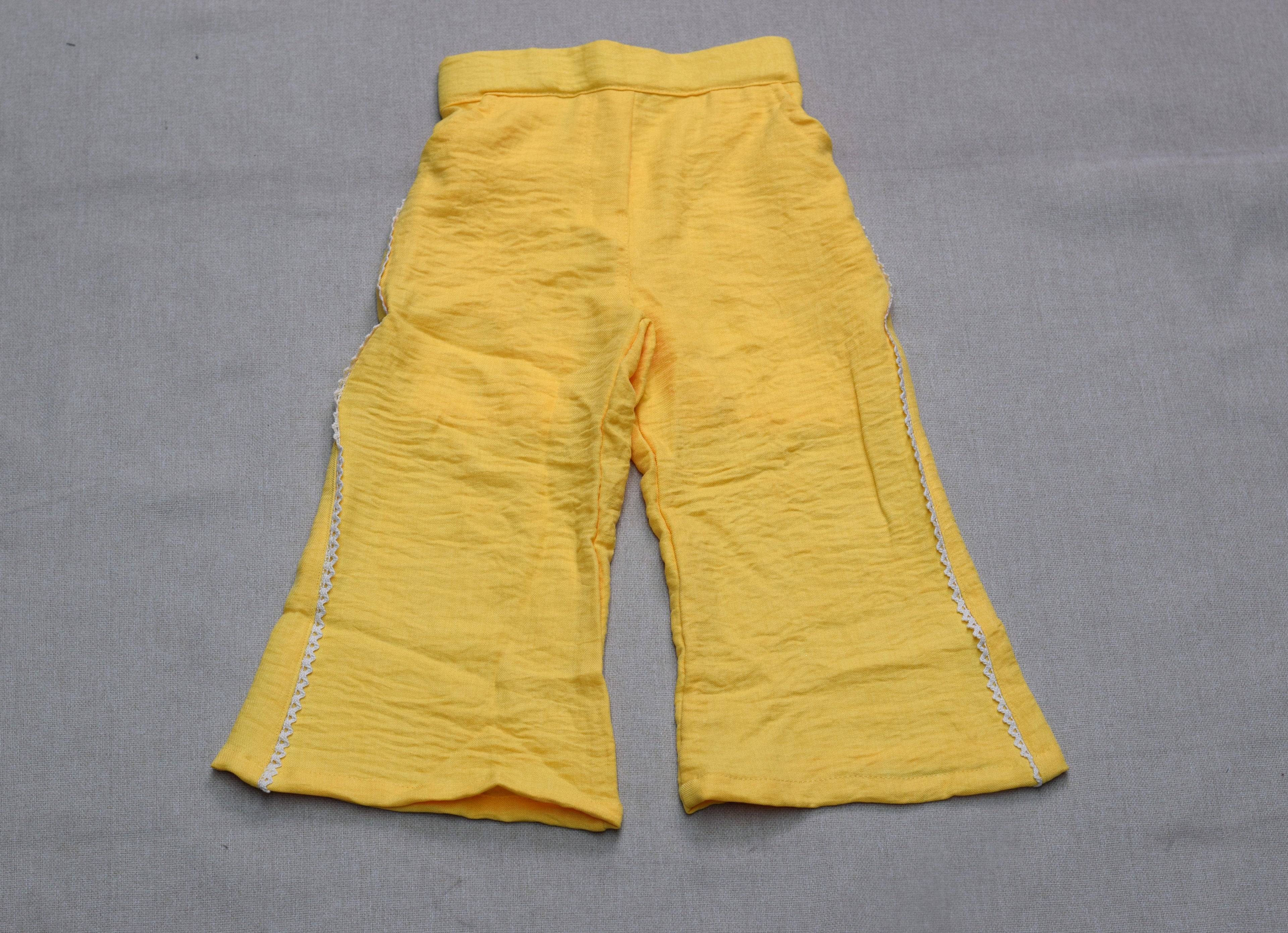 Girls Yellow Floral Embroidered Co-Ord Set for Kids | Stylish Jacket & Wide-Leg Pants Set