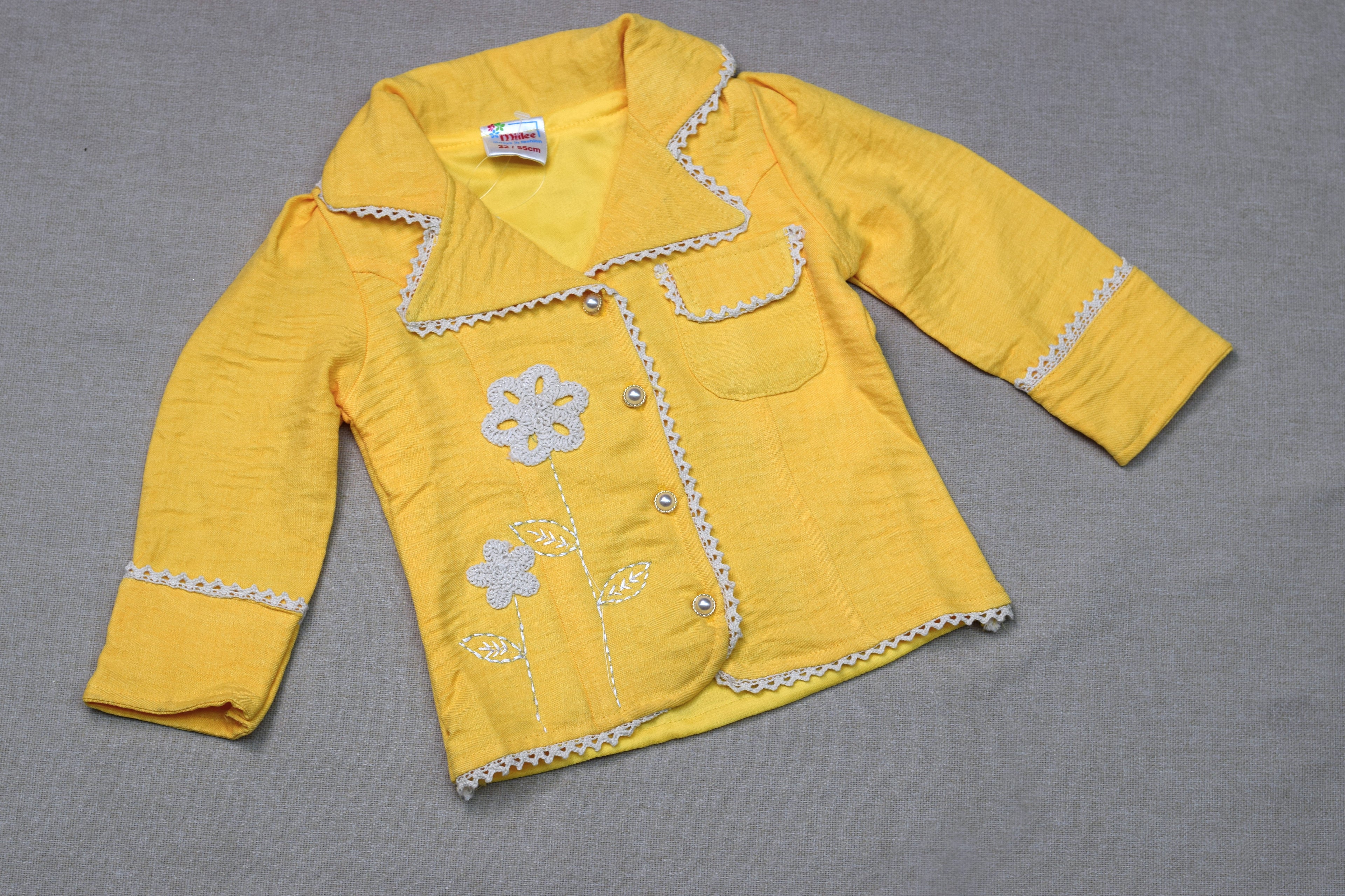 Girls Yellow Floral Embroidered Co-Ord Set for Kids | Stylish Jacket & Wide-Leg Pants Set