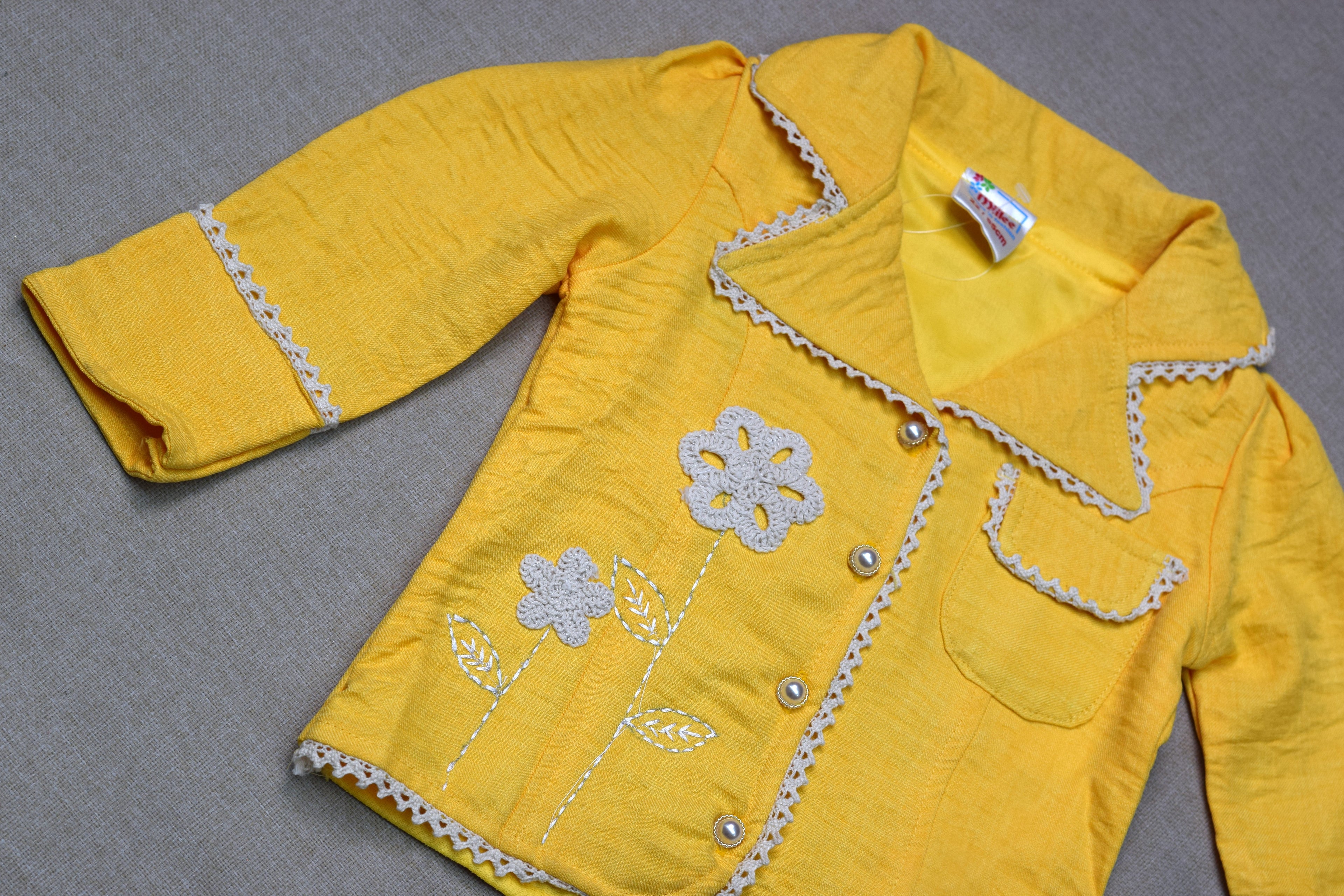Girls Yellow Floral Embroidered Co-Ord Set for Kids | Stylish Jacket & Wide-Leg Pants Set