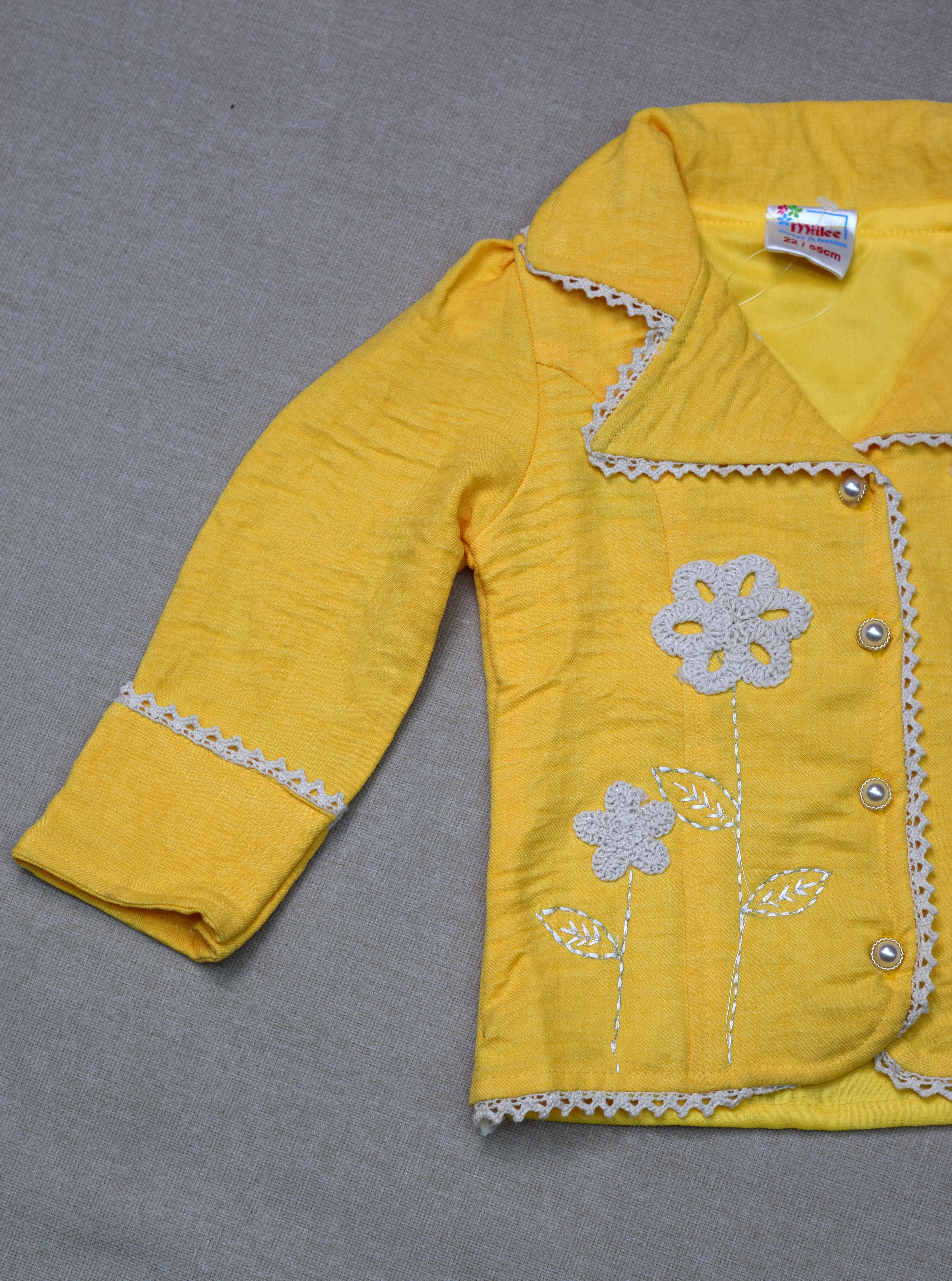 Girls Yellow Floral Embroidered Co-Ord Set for Kids | Stylish Jacket & Wide-Leg Pants Set