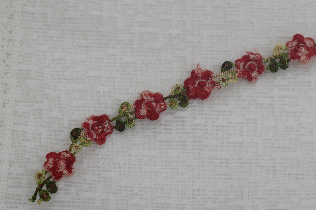 Premium Imported Floral Lace Trim – Red & Green Embroidered Designer Lace