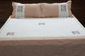 King Size Floral Embroidered Bedspread Set with 2 Pillow Covers | Peach & White |